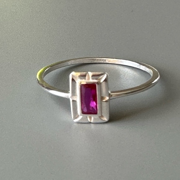 Sterling Silver Created Baguette Ruby Ring - Picture 8 of 17